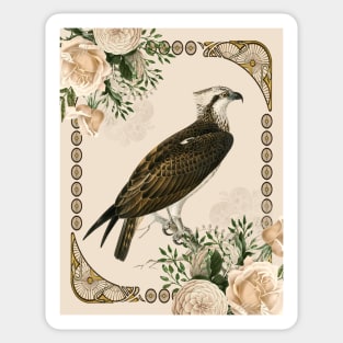 Osprey with Ivory Roses in Art Nouveau Influence Ivory Sticker